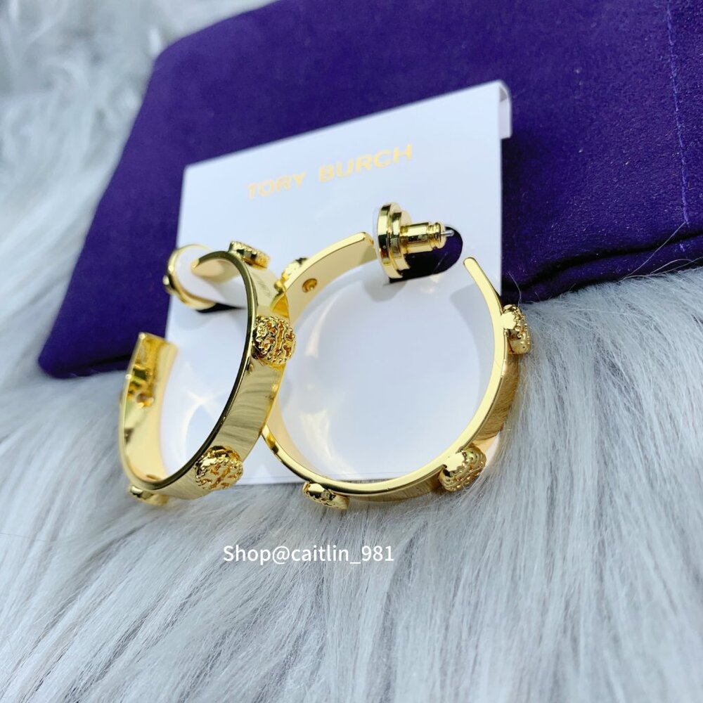 Tory Burch Milgrain Studded Hoop Earrings in Gold (Brand New with Dust Bag) - Picture 3 of 6